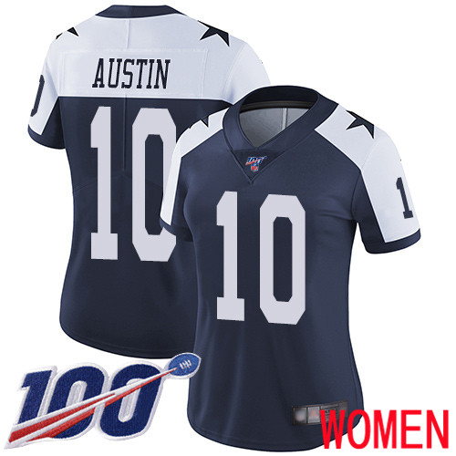 Women Dallas Cowboys Limited Navy Blue Tavon Austin Alternate #10 100th Season Vapor Untouchable Throwback NFL Jersey